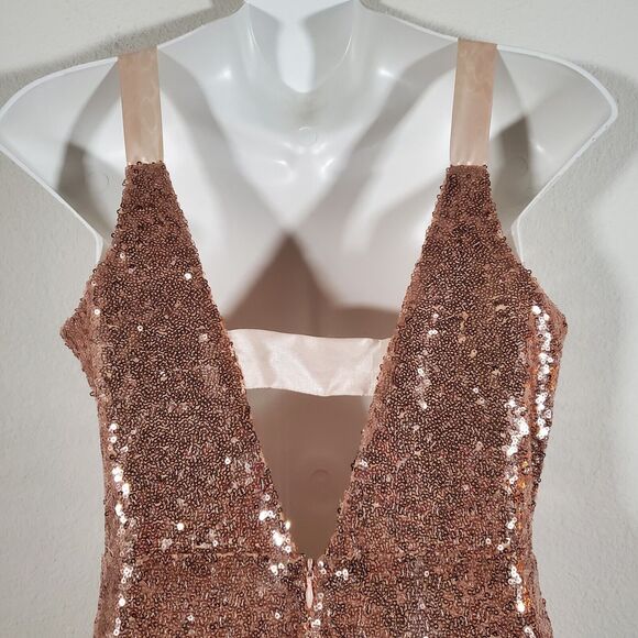 Francesca's Collections Dress Small Gold Sequined Maxi Madeline Gown Gala Prom - Picture 9 of 14